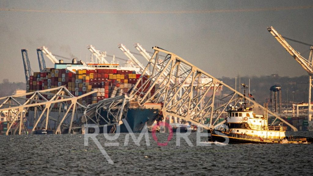Barco em Baltimore colide contra ponte (Fonte: Captura Rumores)